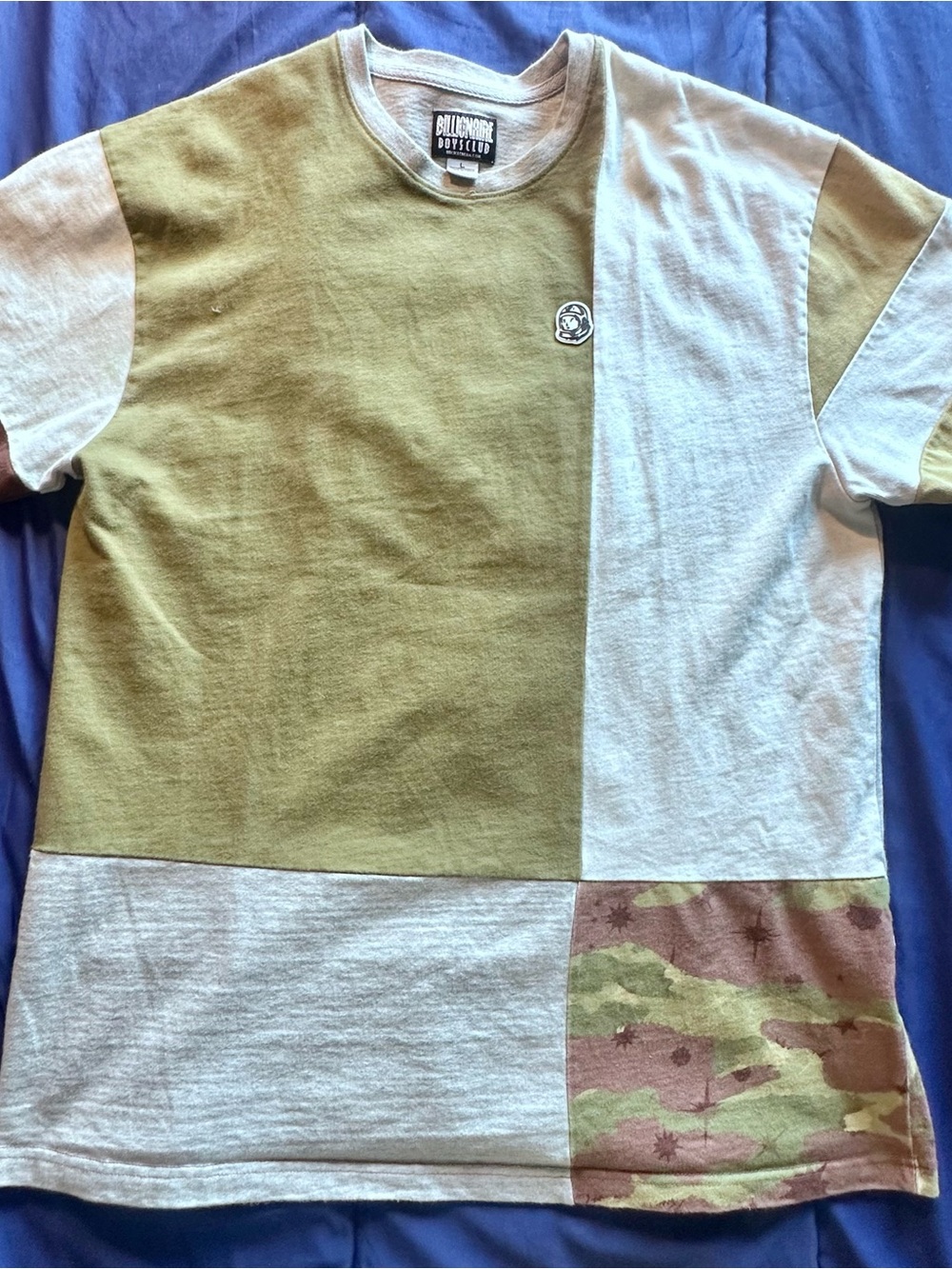 Billionaire Boys Club Men Olive, White & Camo Patchwork Tee